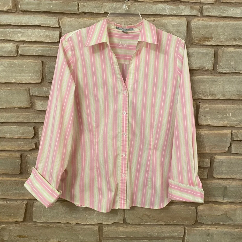 Foxcroft Non-Iron fitted stretch striped button up shirt Size 10 - Picture 2 of 15